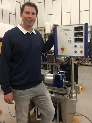 Moritz-Schlotterbeck-with-the-Caleva-Variable-Density-Twin-Screw-Extruder