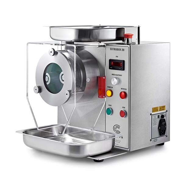 Caleva 1.5kg Multi Bowl Spheronization Kit Extruder 20 with full Height screen, Safety Cover and collection tray in place